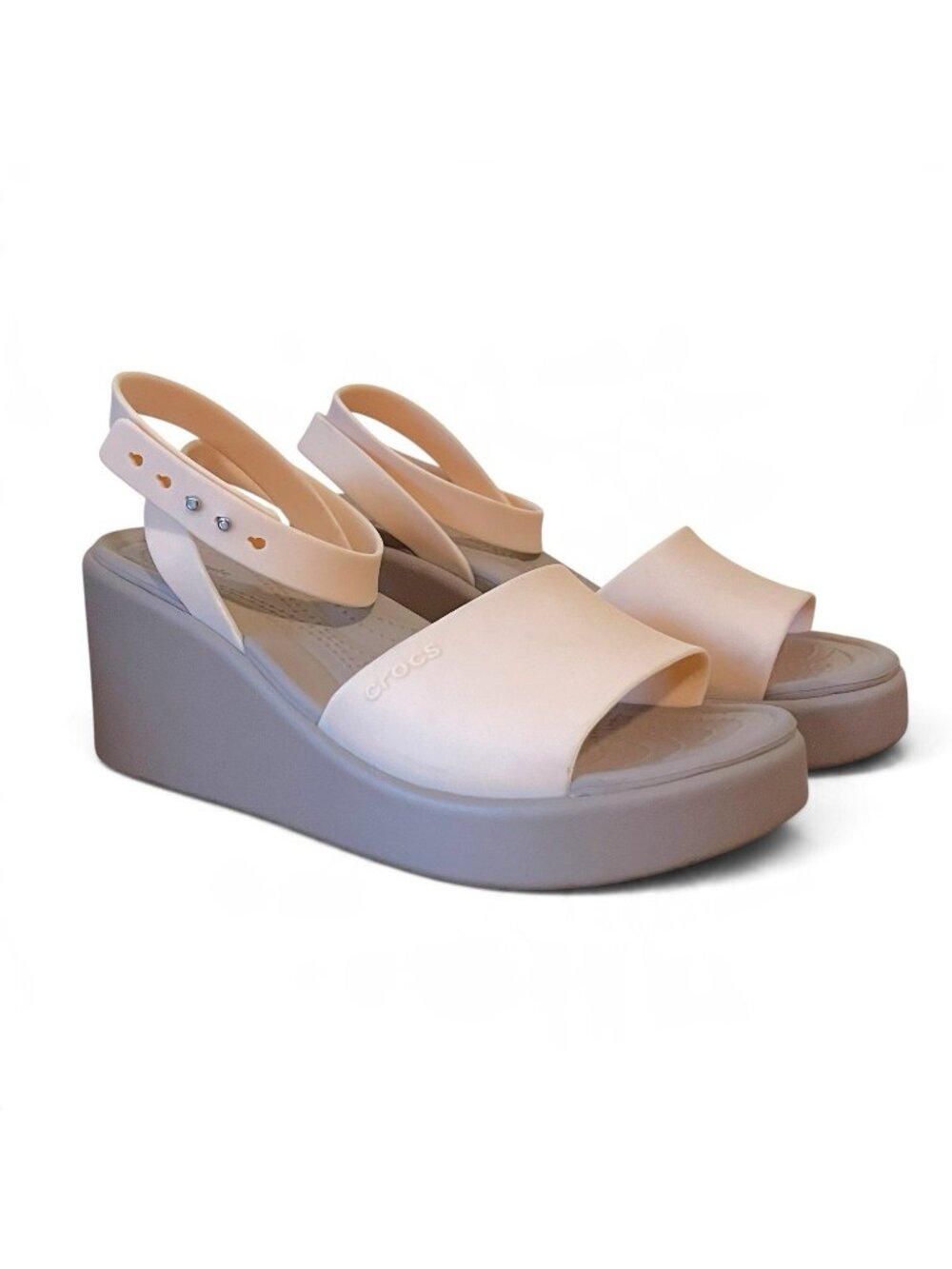 Crocs Womens Brooklyn Ankle Strap Wedge Sandal Sz 7 Cream Taupe Boho Platform
